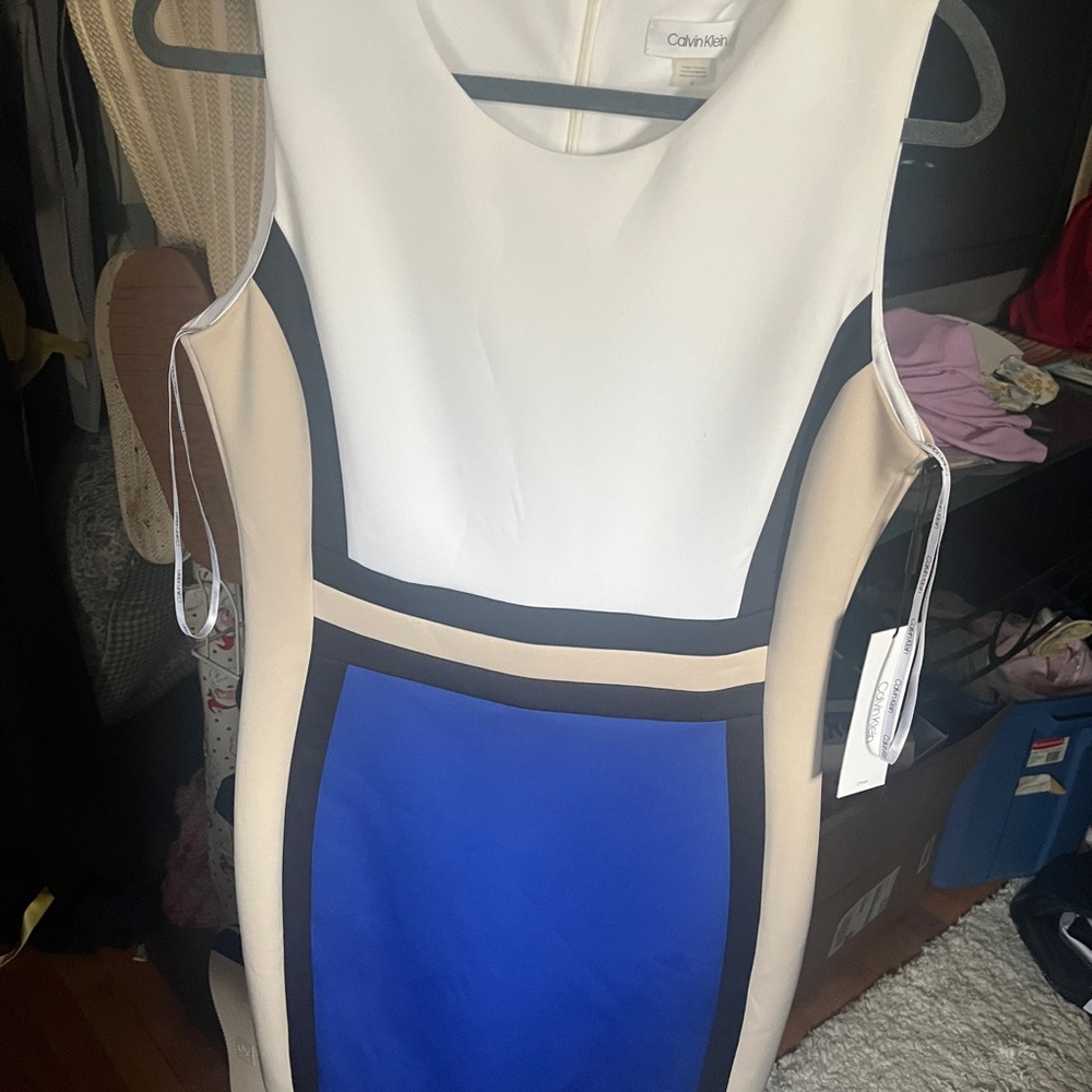 Calvin Klein Women's Mini Dress - Blue, White, Tan